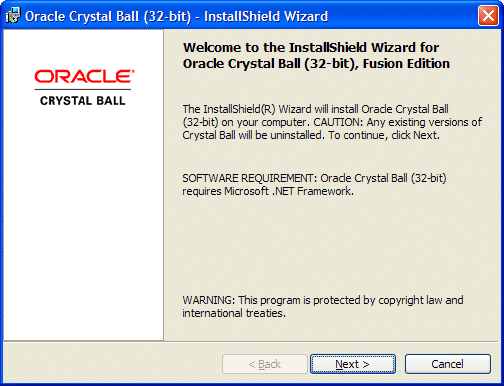 This image shows the Crystal Ball Installation Welcome dialog.