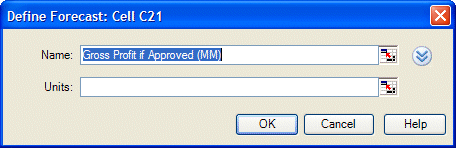 The Define Forecast dialog displays the forecast name that must be used.