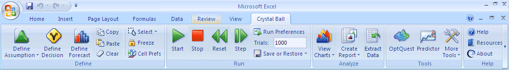 Banda de Crystal Ball en Microsoft Excel 2007 o posterior