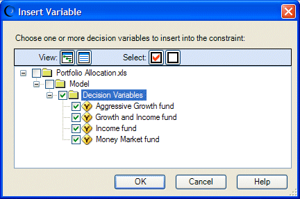 Cuadro de diálogo Insertar variable.
