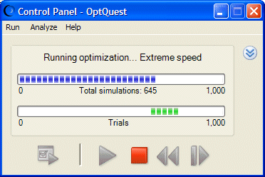 Volet de configuration d'OptQuest